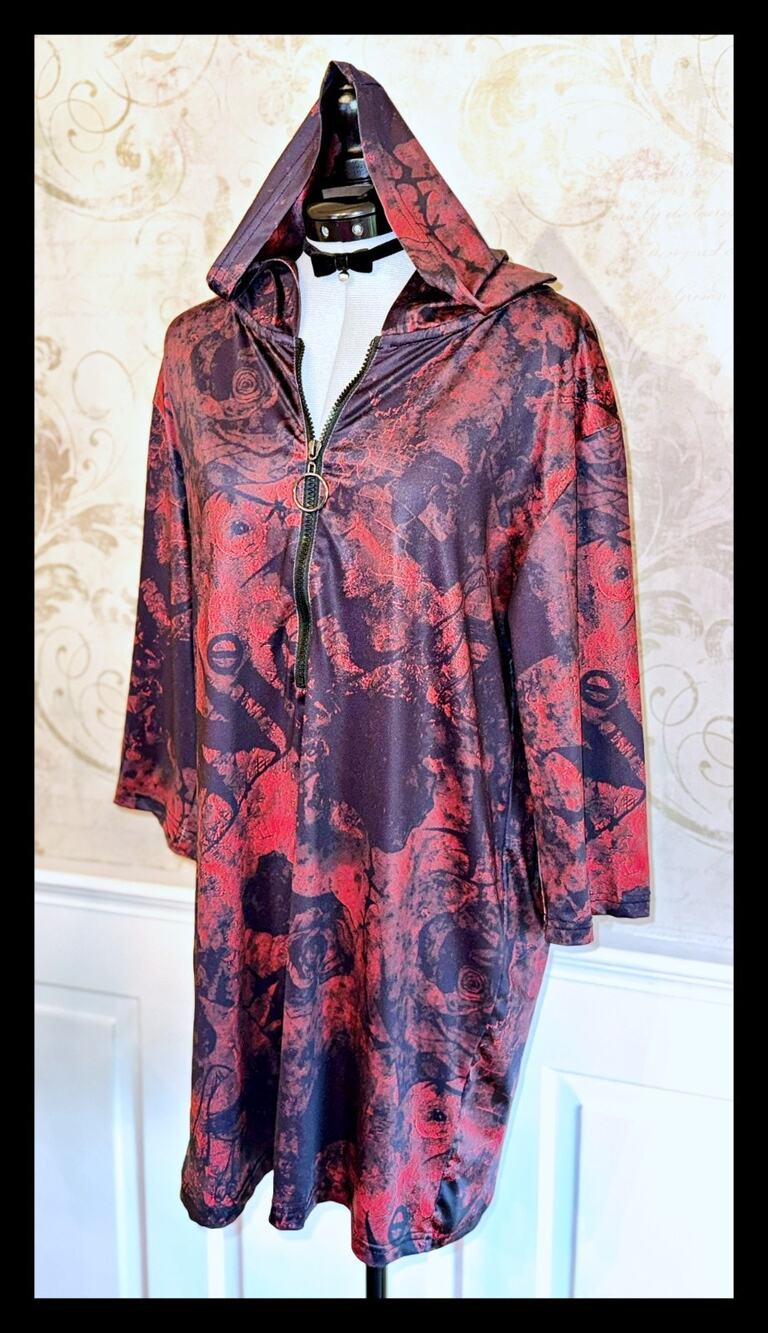 NieR Tokyo Half Zip Hoodie Jacket RED ROSE Street Style J Fashion Punk Japan